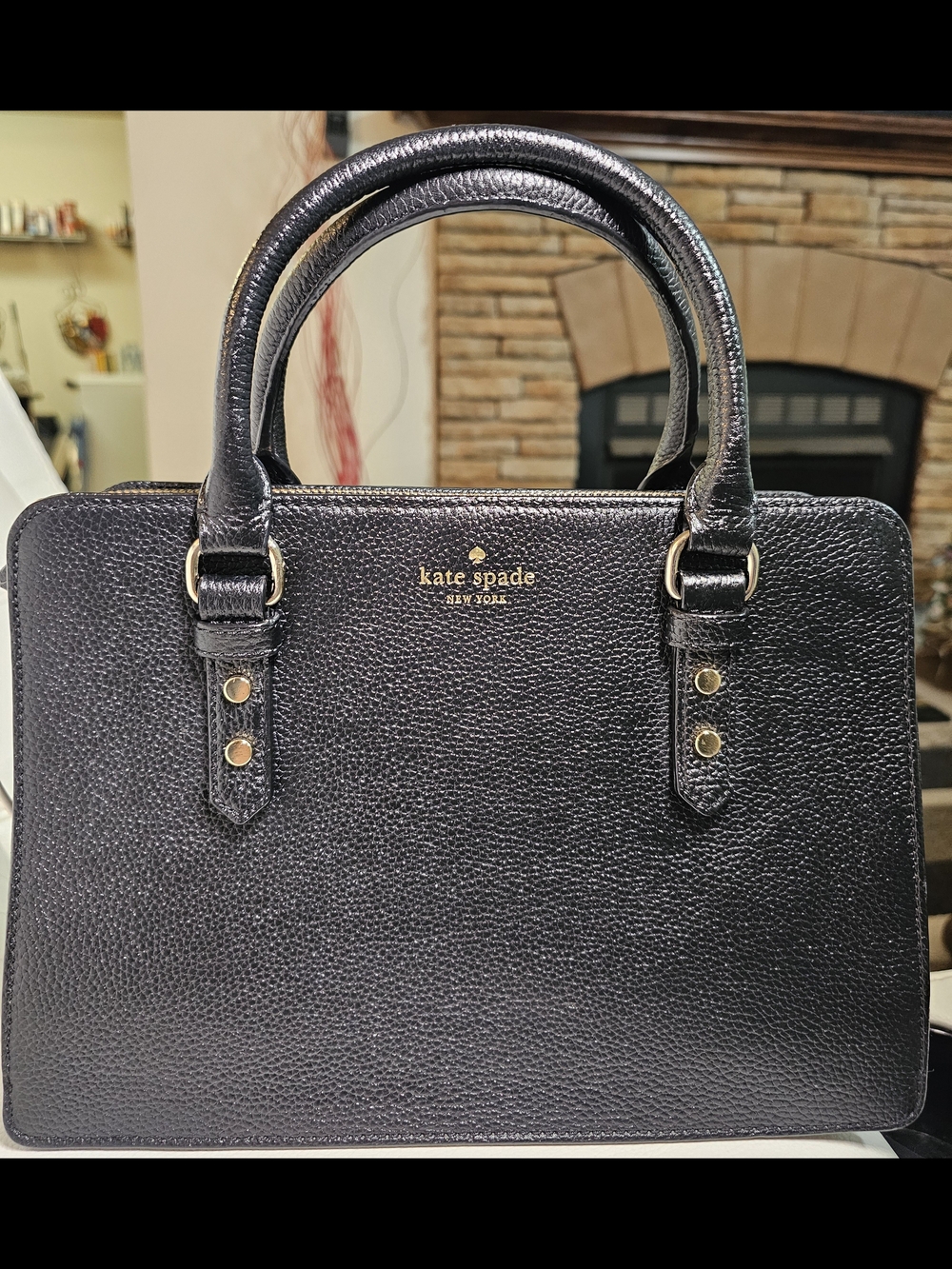 Kate Spade Black Pebbled Leather Satchel with Gold Hardware